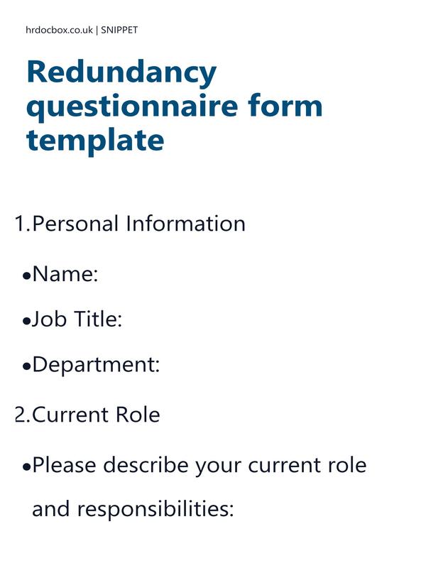 Preview snippet of redundancy questionnaire form template content