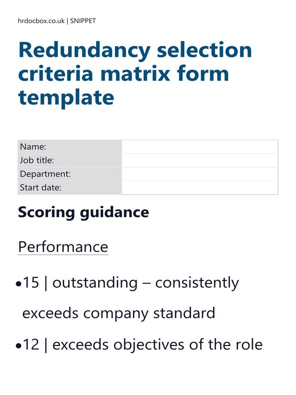 Preview snippet of redundancy selection criteria matrix form template content