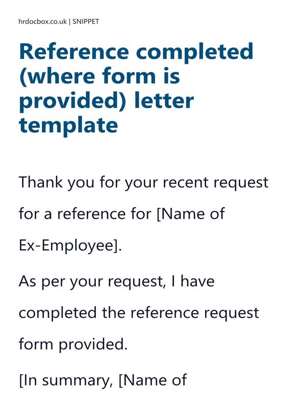 Preview snippet of Reference completed (where form is provided) letter template content