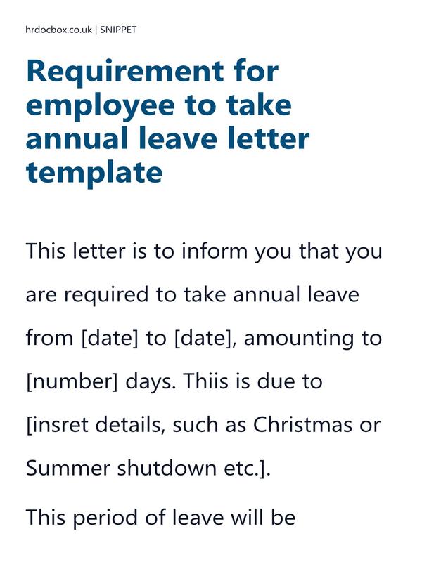 Preview snippet of requirement for employee to take annual leave letter template content