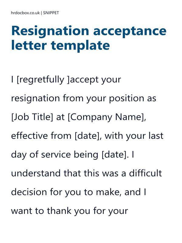 Preview snippet of resignation acceptance letter template content
