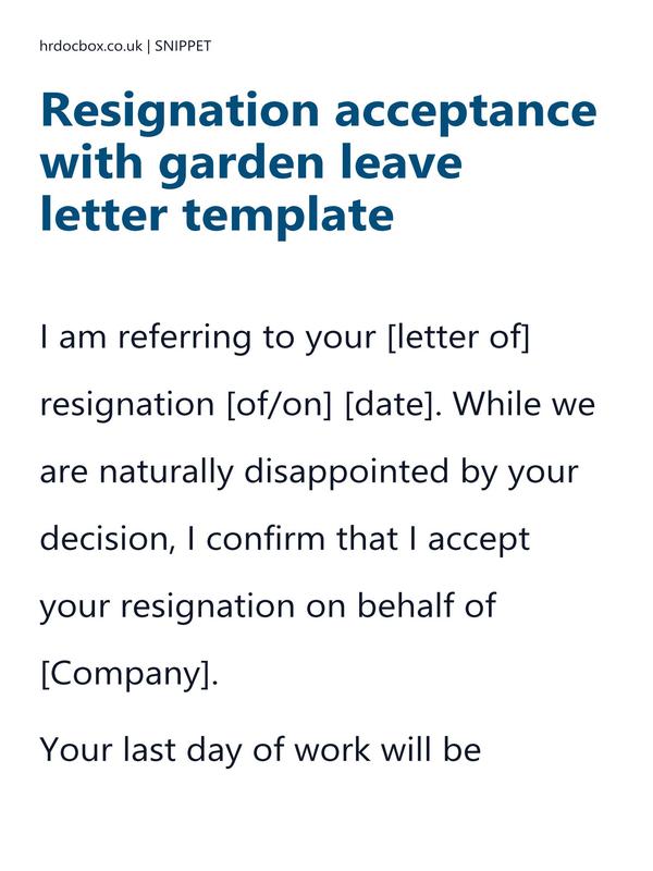 Preview snippet of resignation acceptance with garden leave letter template content