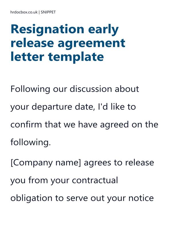 Preview snippet of resignation early release agreement letter template content