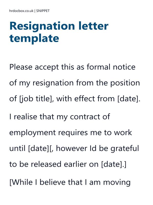Preview snippet of resignation letter template content
