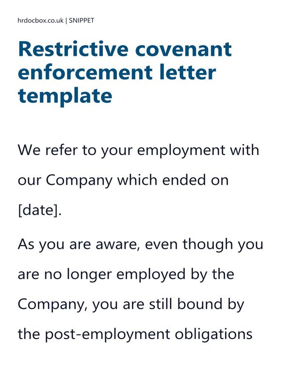 Preview snippet of restrictive covenant enforcement letter template content