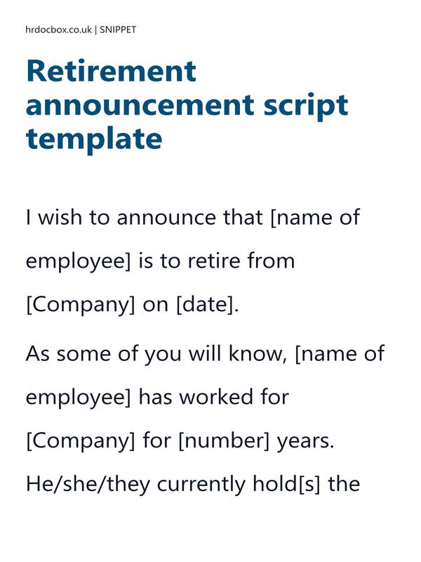 Preview snippet of retirement announcement script template content