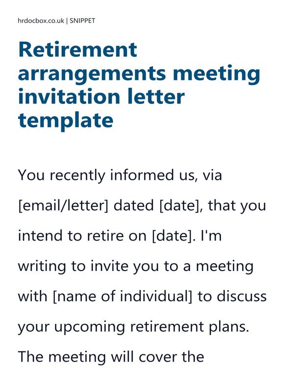 Preview snippet of retirement arrangements meeting invitation letter template content
