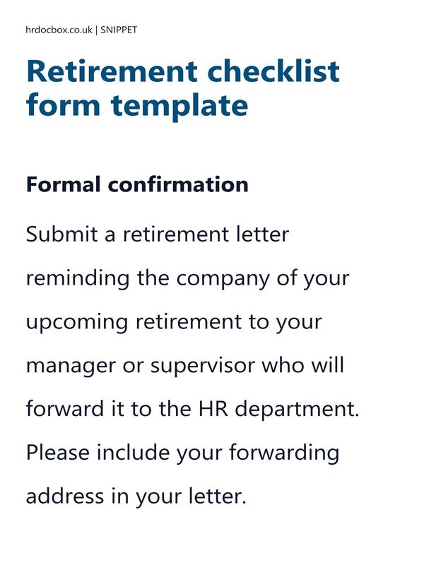 Preview snippet of Retirement checklist form template content