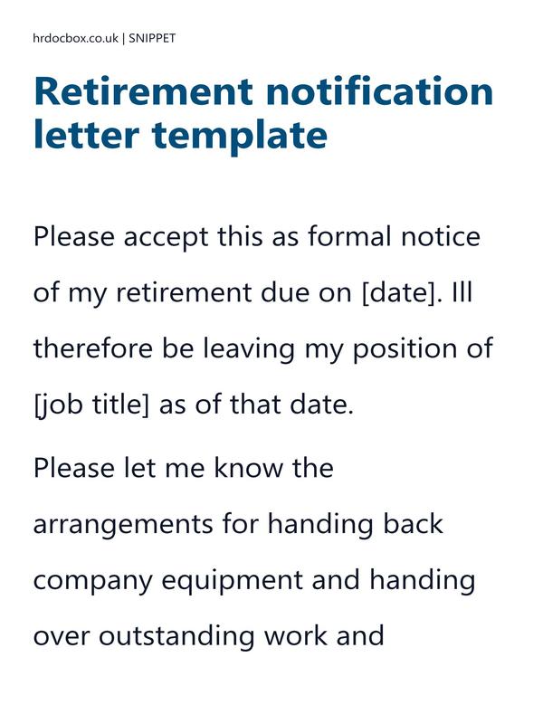 Preview snippet of Retirement notification letter template content