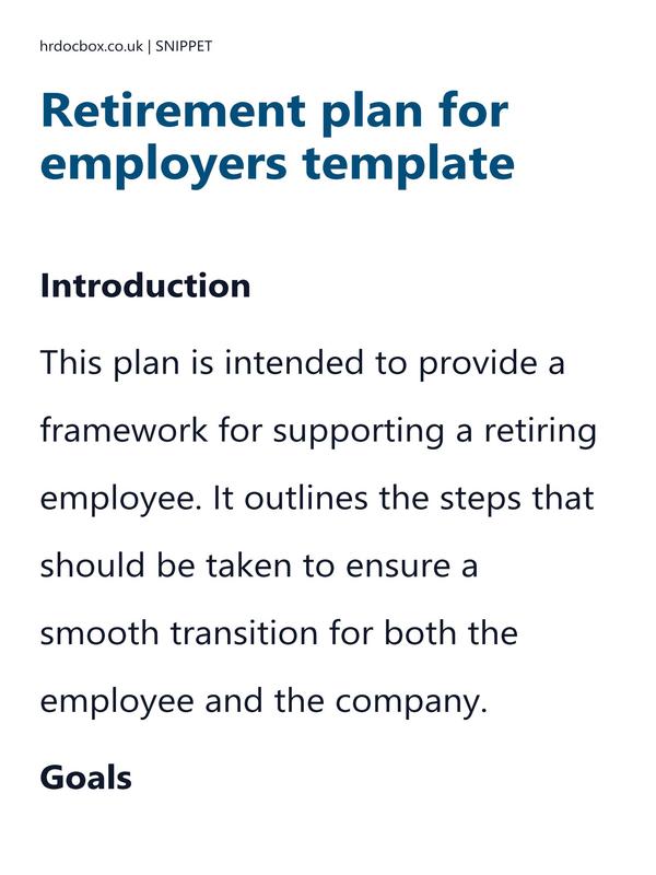 Preview snippet of retirement plan for employers template content