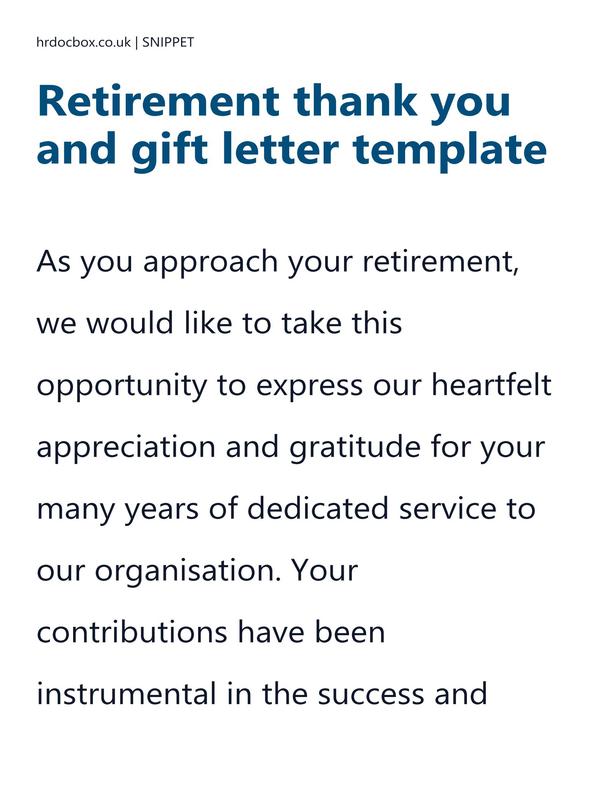 Preview snippet of Retirement thank you and gift letter template content