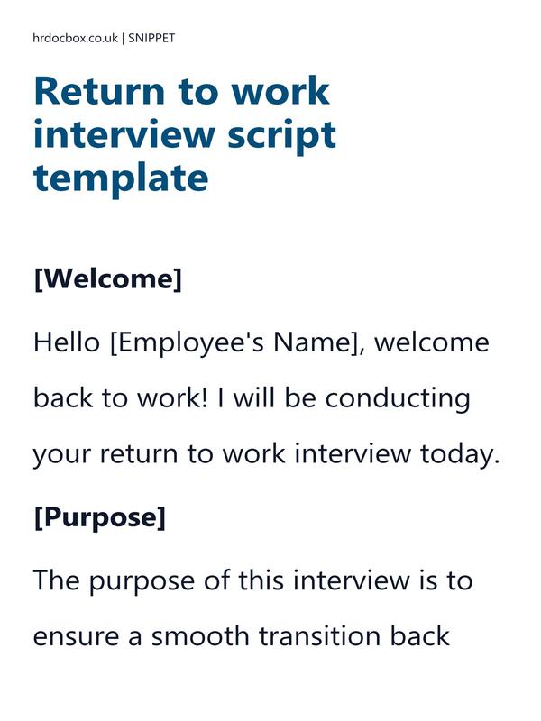 Preview snippet of return to work interview script template content