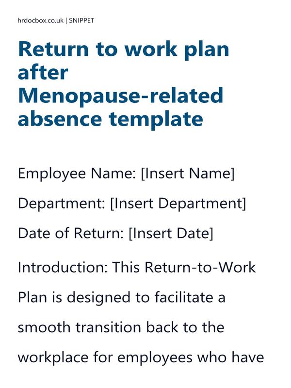 Preview snippet of return to work plan after menopause related absence template content