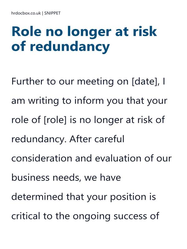 Preview snippet of role no longer at risk of redundancy letter template content
