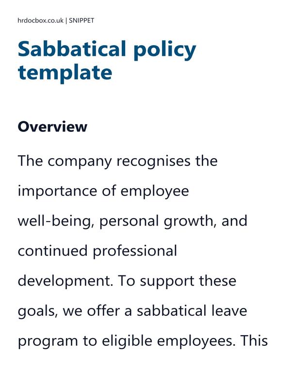 Preview snippet of sabbatical policy template content