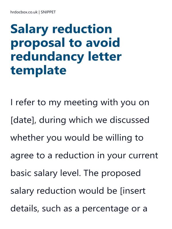 Preview snippet of salary reduction proposal to avoid redundancy letter template content