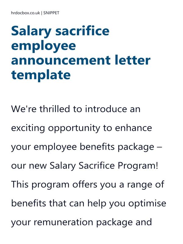 Preview snippet of Salary sacrifice employee announcement letter template content
