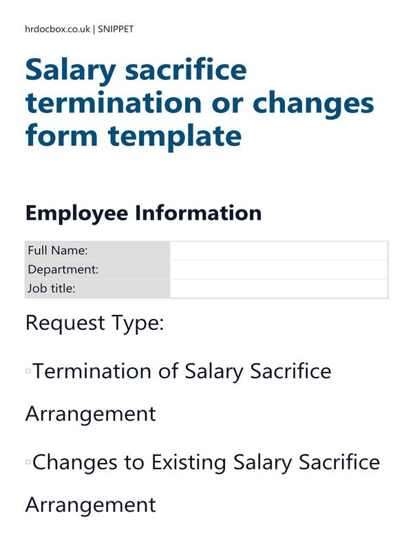 Preview snippet of salary sacrifice termination or changes form template content
