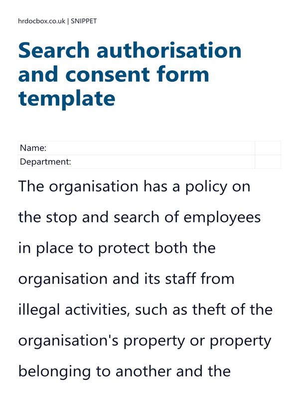 Preview snippet of search authorisation and consent form template content