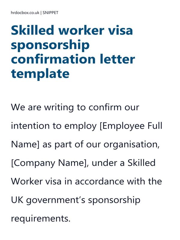 Preview snippet of skilled worker visa sponsorship confirmation letter template content