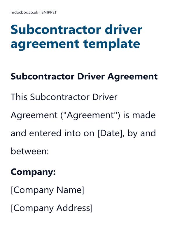 Preview snippet of Subcontractor driver agreement template content