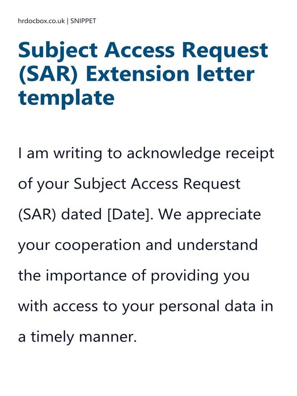 Preview snippet of subject access request (sar) extension letter template content