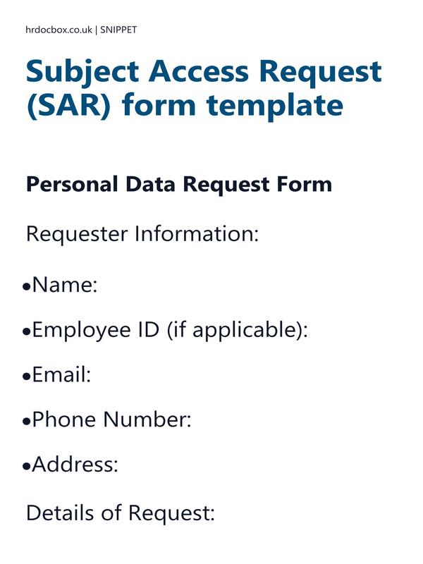 Preview snippet of Subject Access Request (SAR) form template content