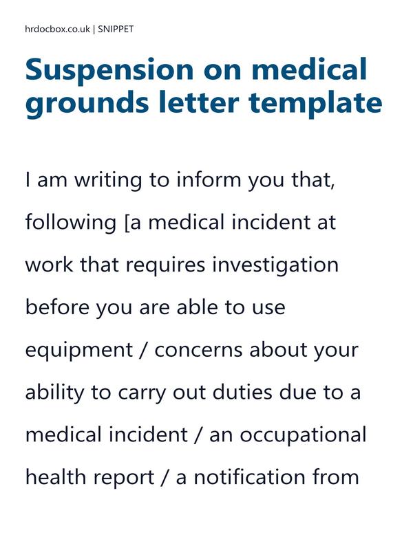 Preview snippet of suspension on medical grounds letter template content