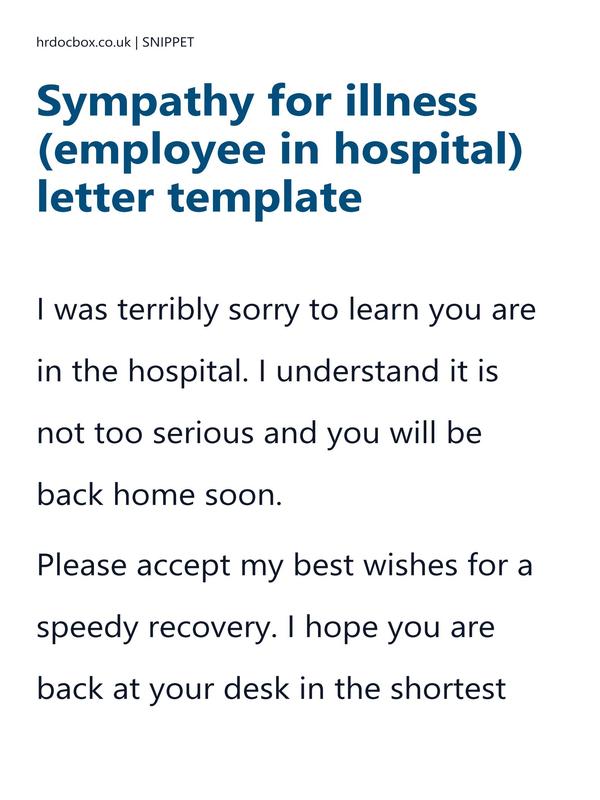 Preview snippet of sympathy for illness (employee in hospital) letter template content