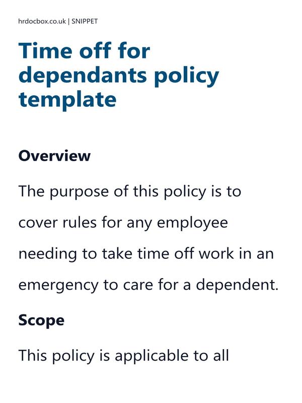 Preview snippet of time off for dependants policy template content