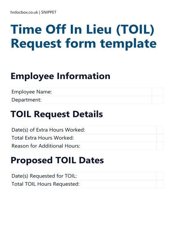 Preview snippet of time off in lieu (toil) request form template content