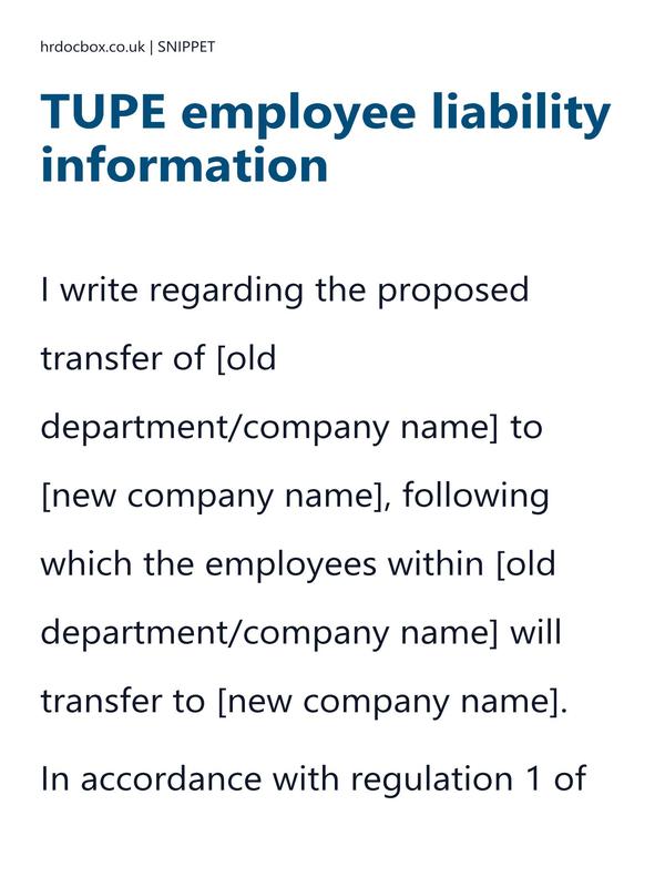 Preview snippet of TUPE employee liability information letter template content