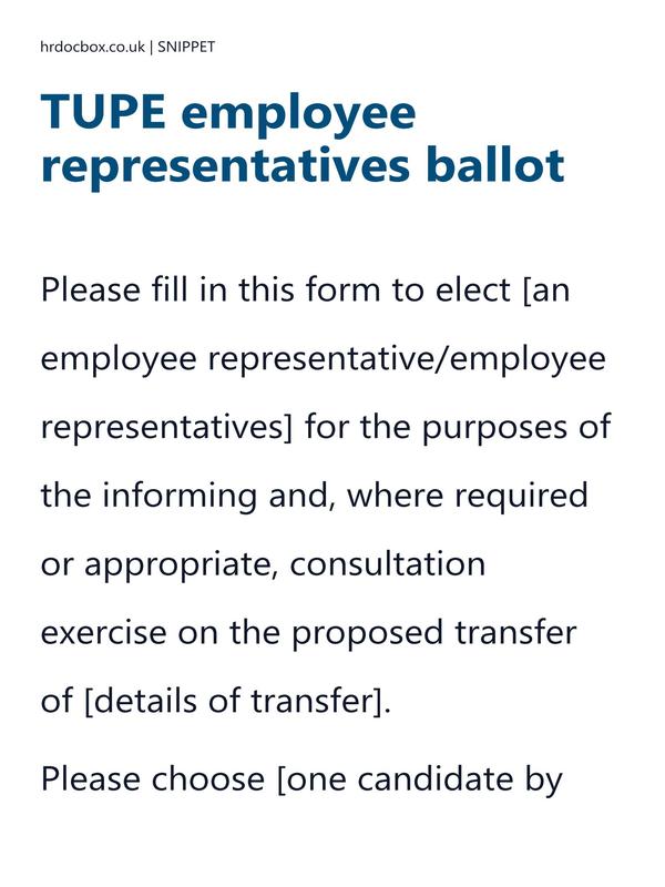 Preview snippet of tupe employee representatives ballot form template content