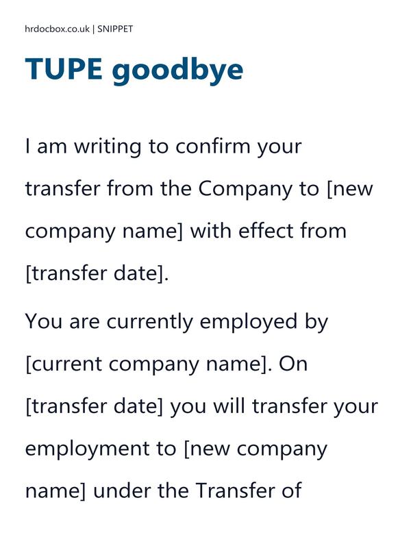 Preview snippet of TUPE goodbye letter template content