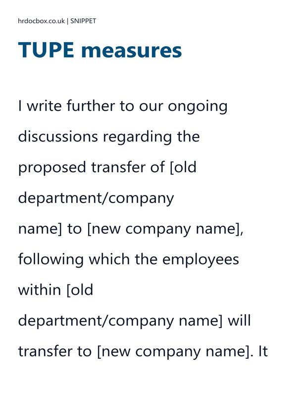 Preview snippet of TUPE measures letter template content