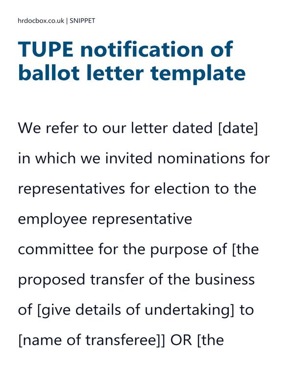 Preview snippet of TUPE notification of ballot letter template content