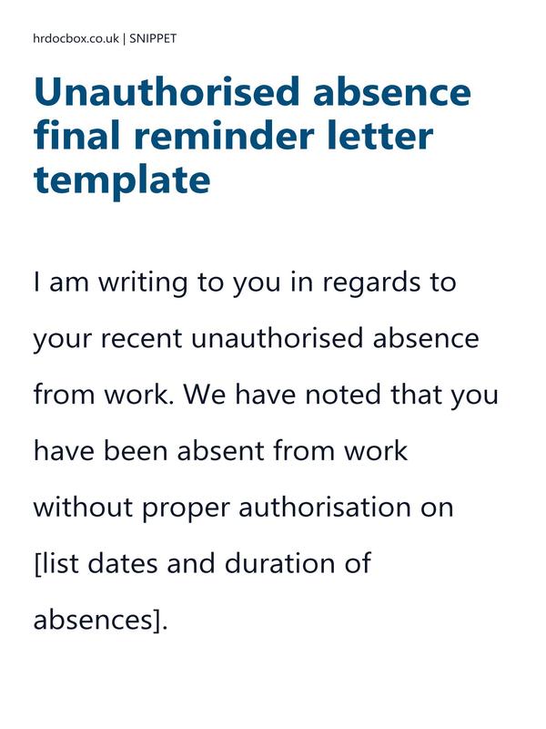 Preview snippet of unauthorised absence final reminder letter template content