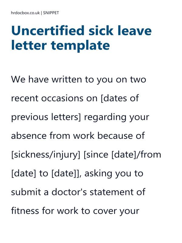 Preview snippet of uncertified sick leave letter template content