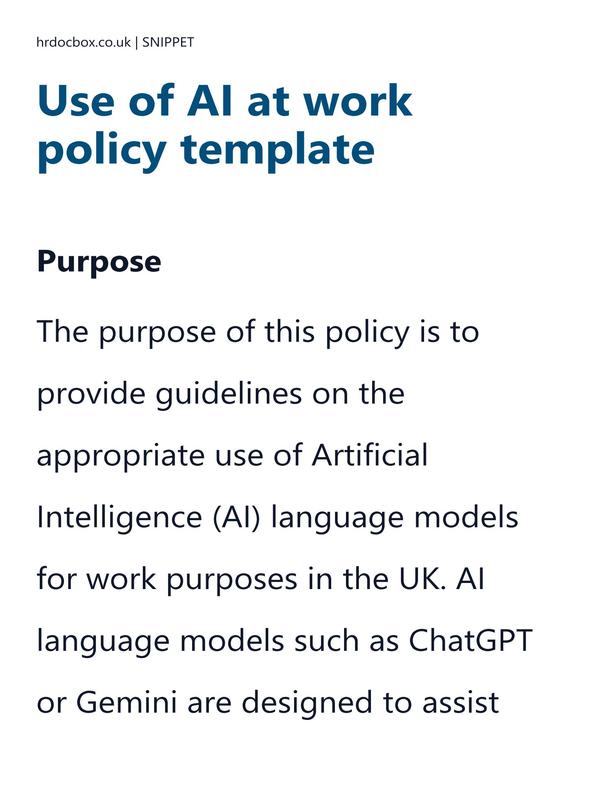 Preview snippet of use of ai at work policy template content