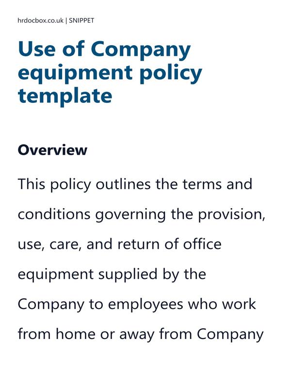 Preview snippet of Use of Company equipment policy template content