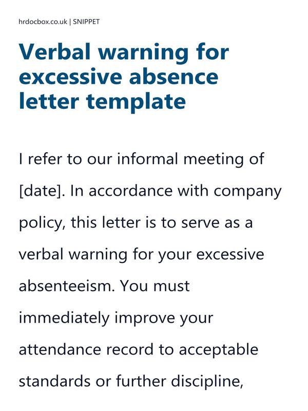Preview snippet of Verbal warning for excessive absence letter template content