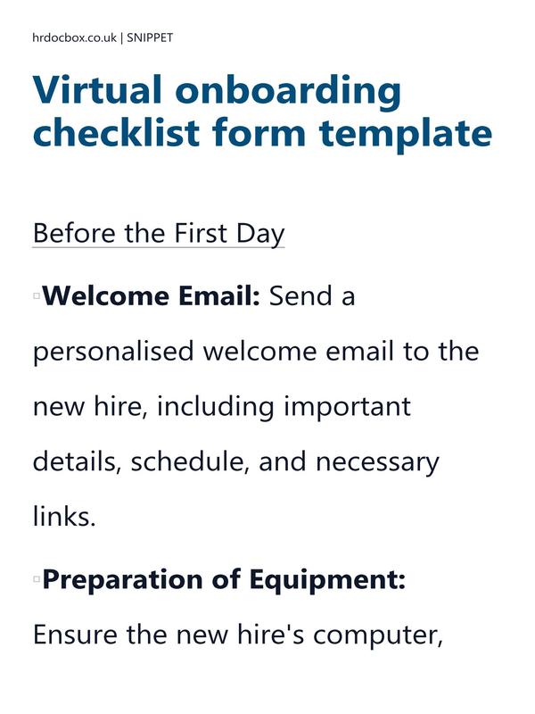 Preview snippet of Virtual onboarding checklist form template content