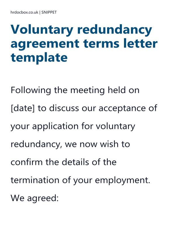 Preview snippet of Voluntary redundancy agreement terms letter template content