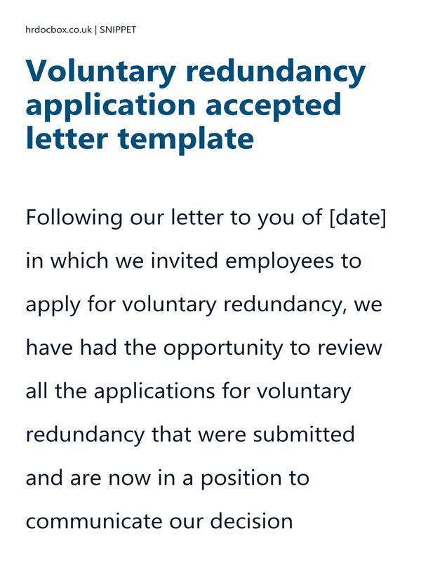 Preview snippet of Voluntary redundancy application accepted letter template content