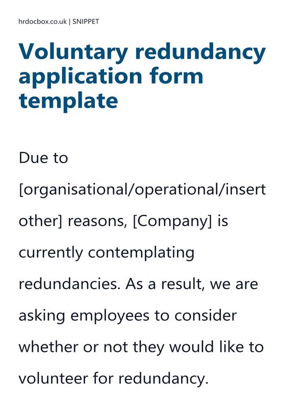 Preview snippet of Voluntary redundancy application form template content
