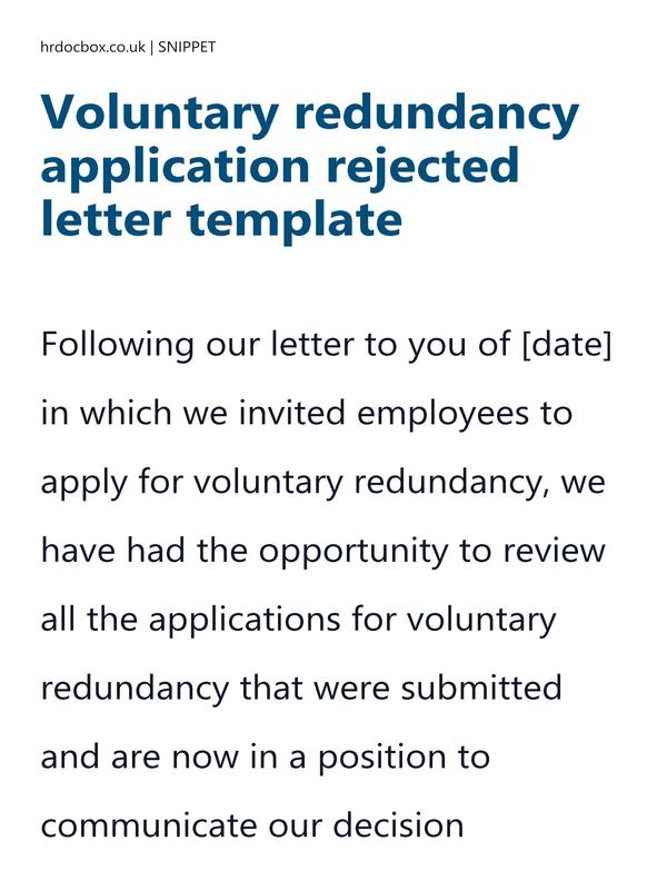 Preview snippet of Voluntary redundancy application rejected letter template content