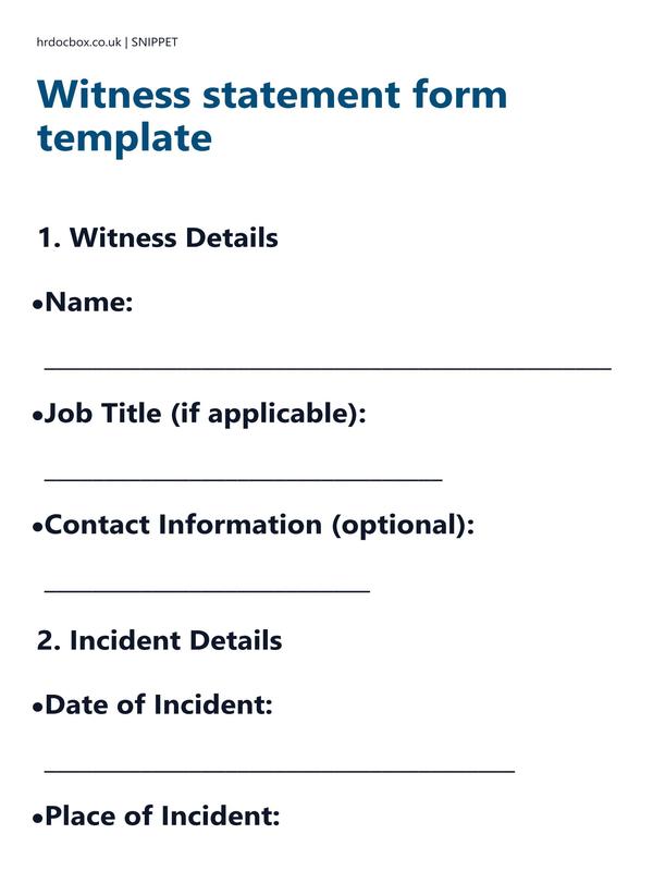 Preview snippet of witness statement form template content