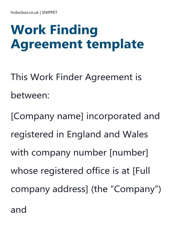 Preview snippet of Work Finding Agreement template content