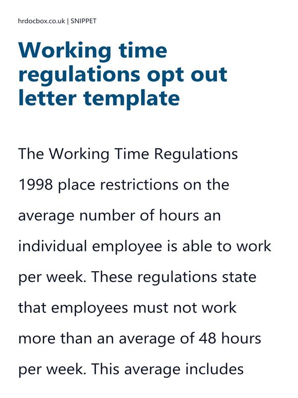 Preview snippet of Working time regulations opt out letter template content