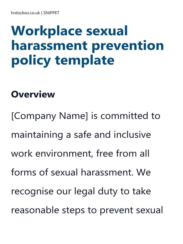 Preview snippet of workplace sexual harassment prevention policy template content